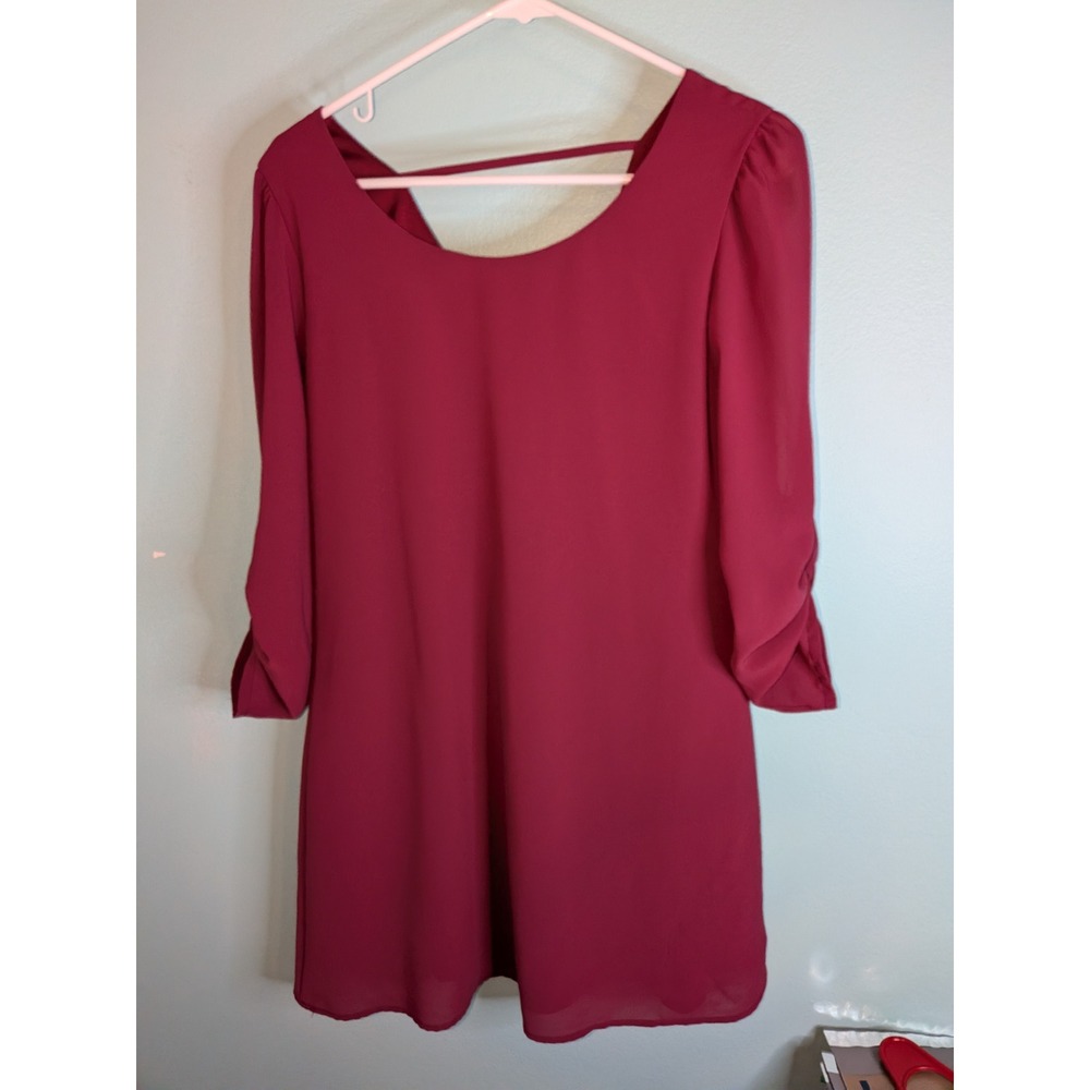 Speckless Burgundy Roll Tab Sleeve Bar Back‎ Shift Dress Medium JA81811C511KK